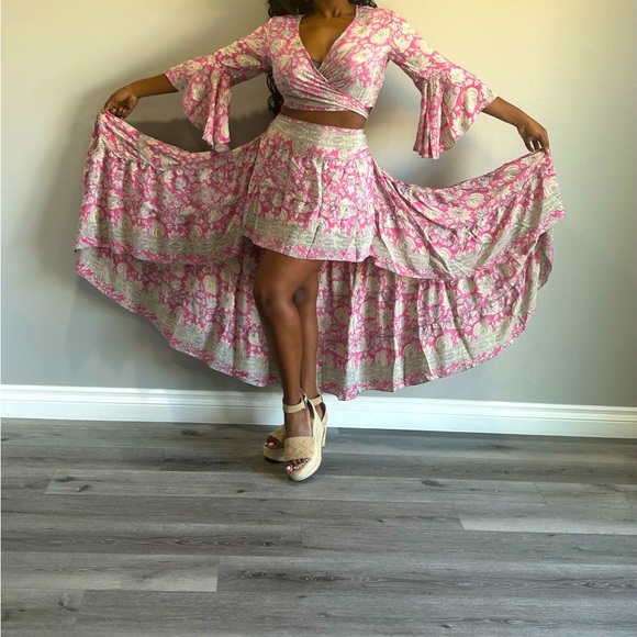 Dress skirt and top set bohemian style boho set Indian silk - Picture 4 of 4